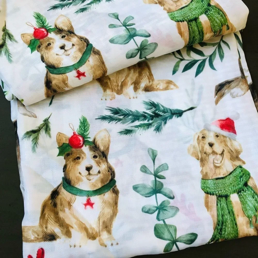 Christmas Corgi Golden Retriever Dogs Print Holiday Dog Shower Curtain
